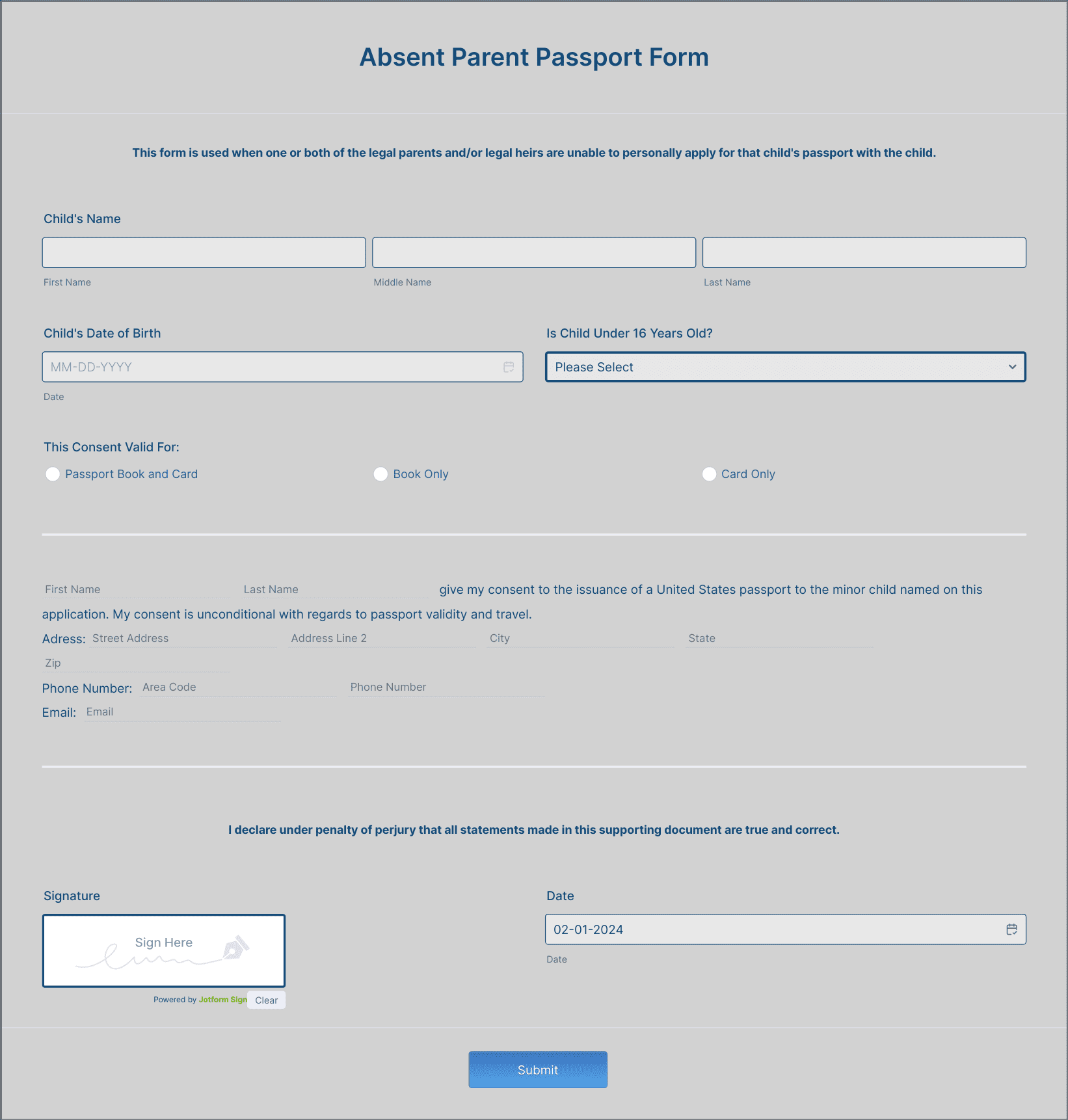 absent parent passport form