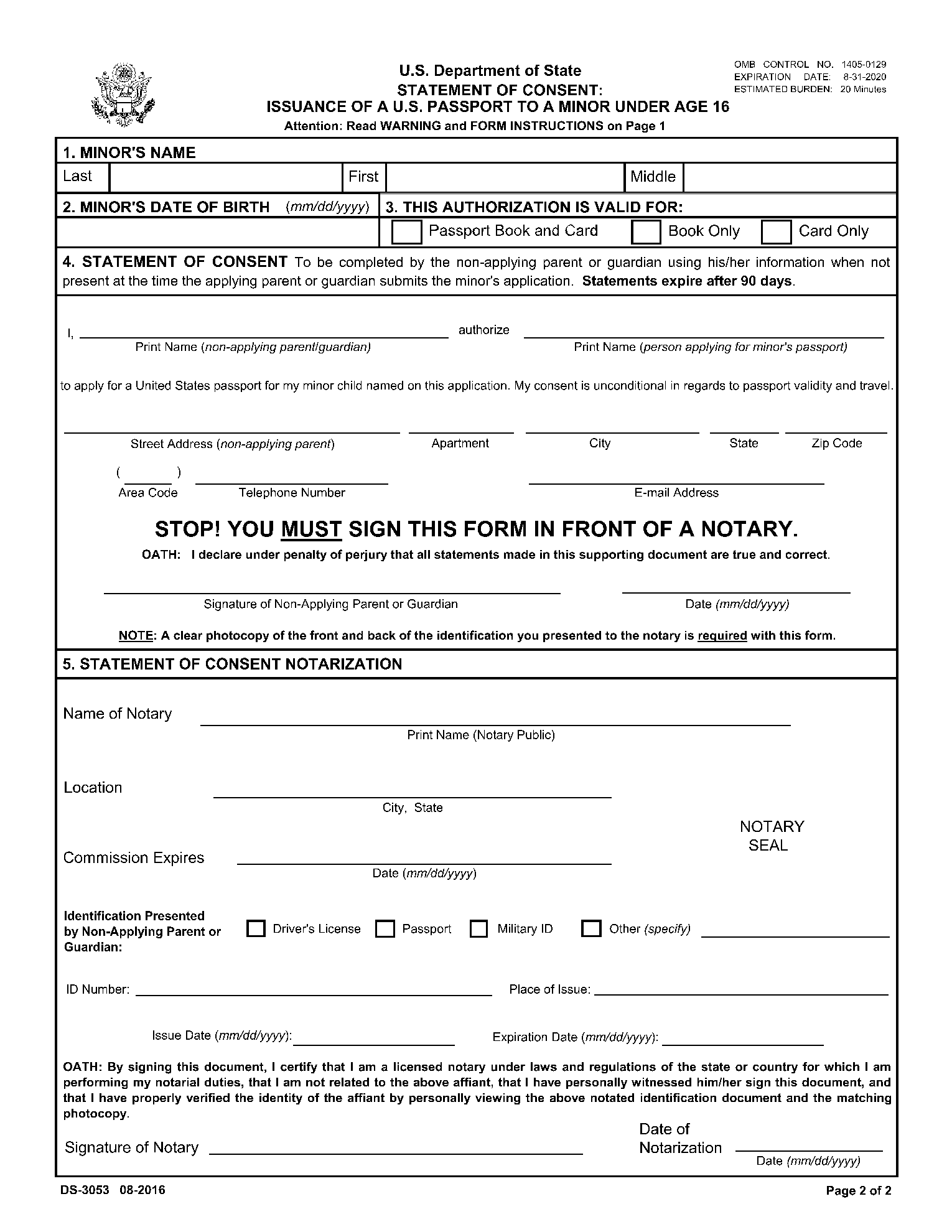 absent parent passport form