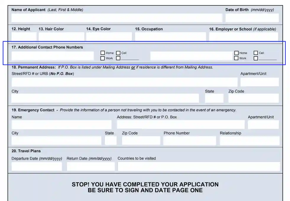 additional contact phone number passport