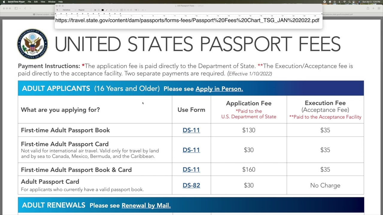 american passport application fee