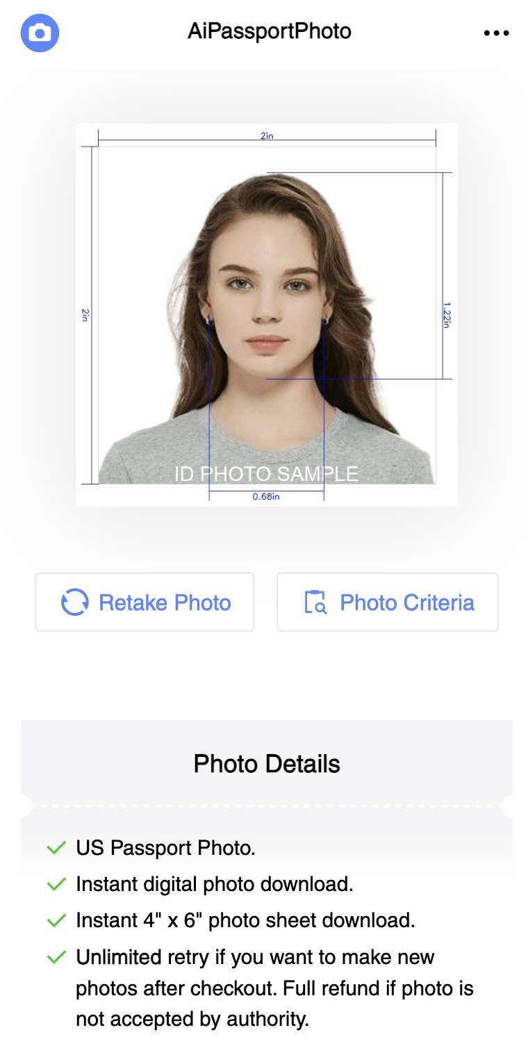 american passport size photo dimensions