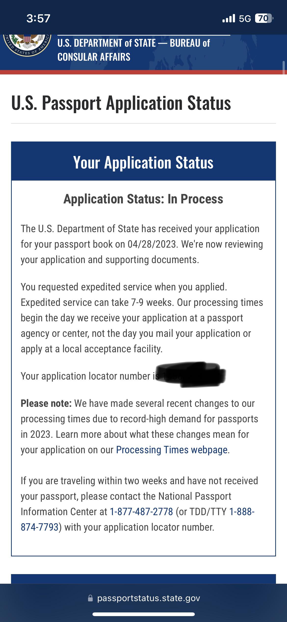 application locator number passport