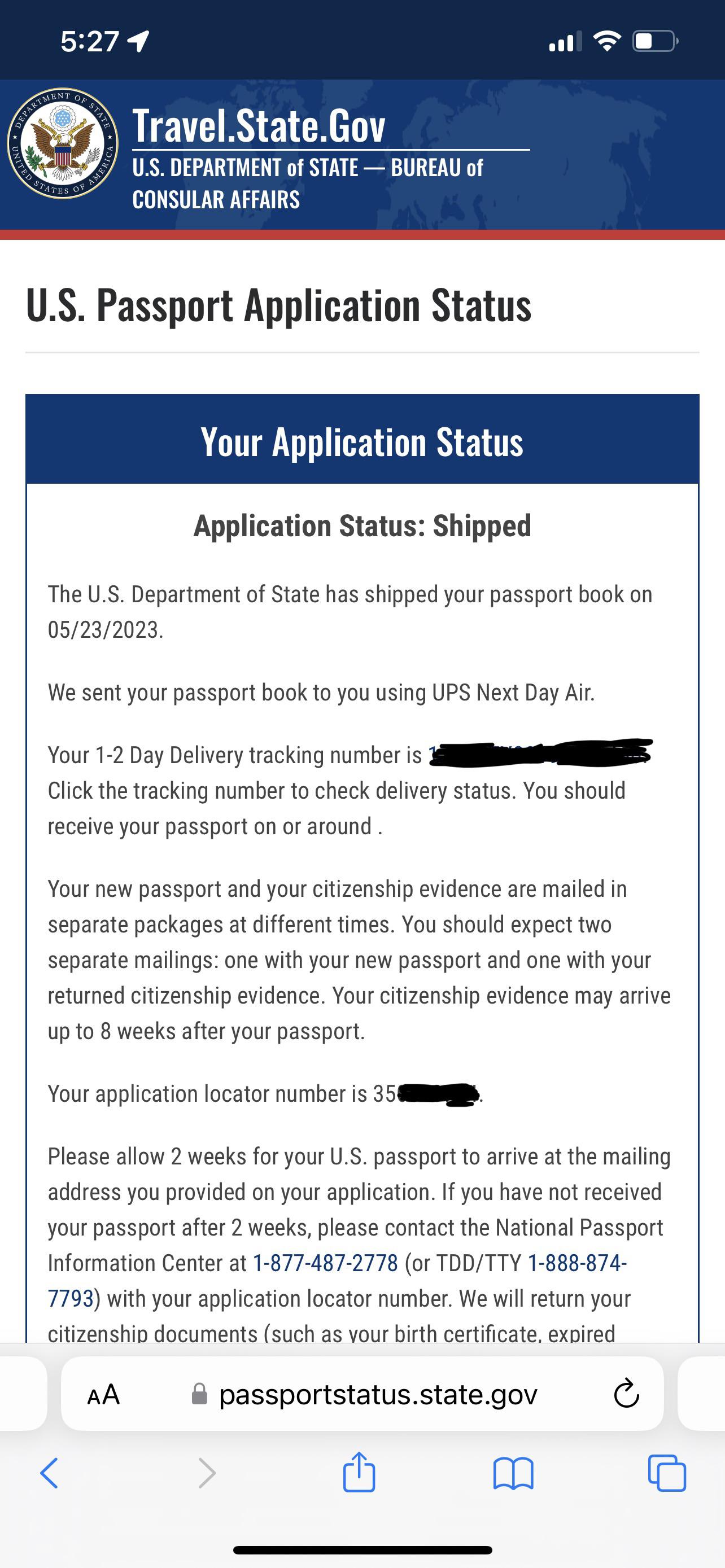 application locator number us passport