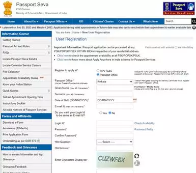 apply for passport india online