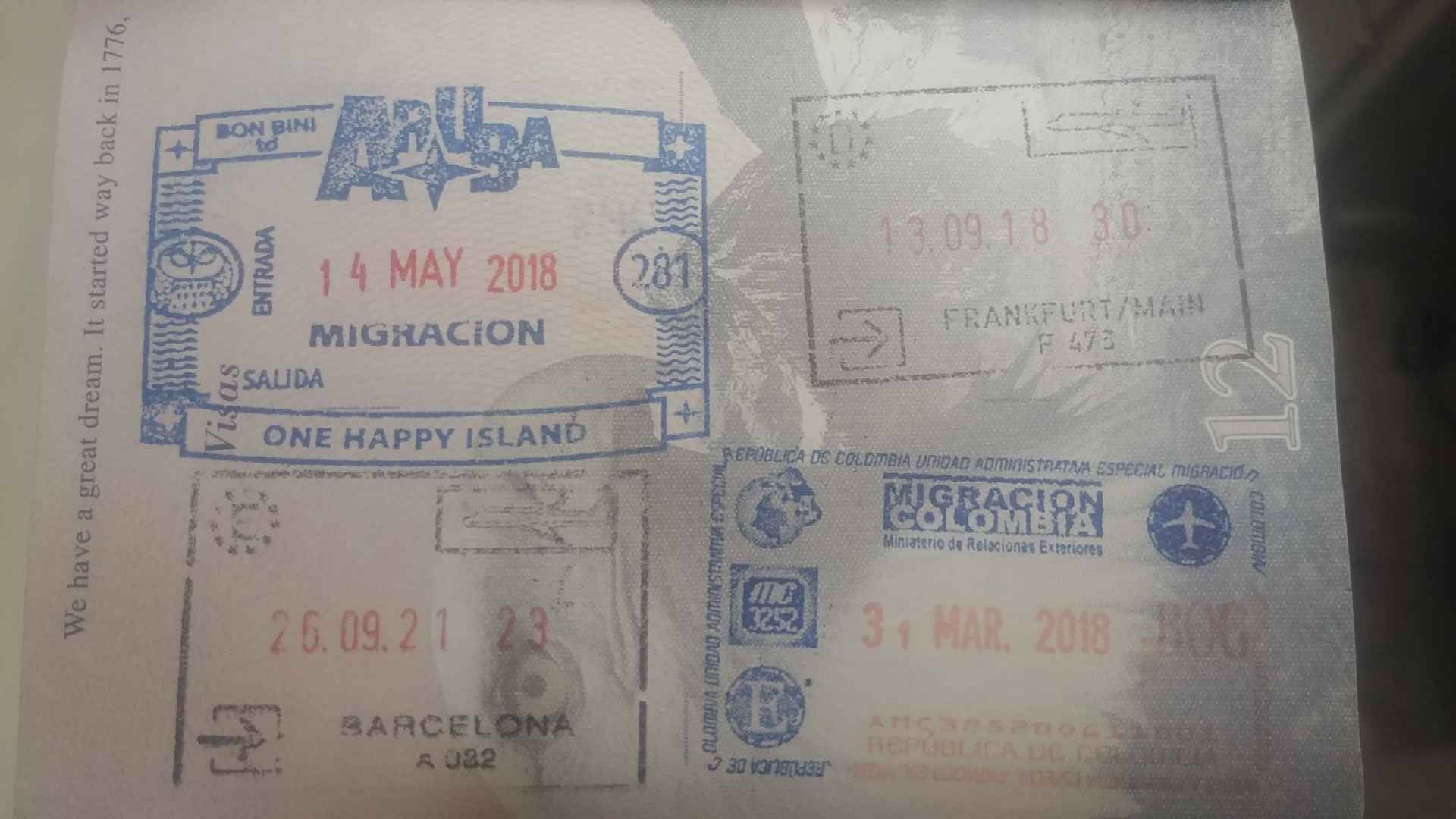 aruba passport stamp