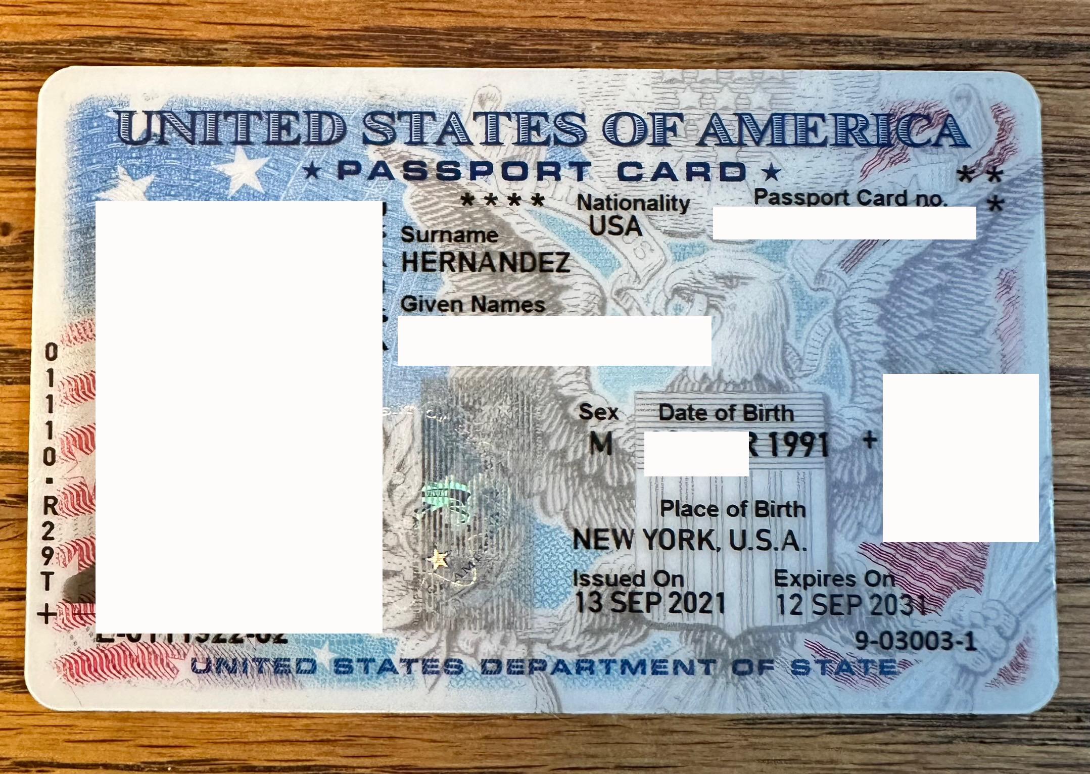 blank us passport card