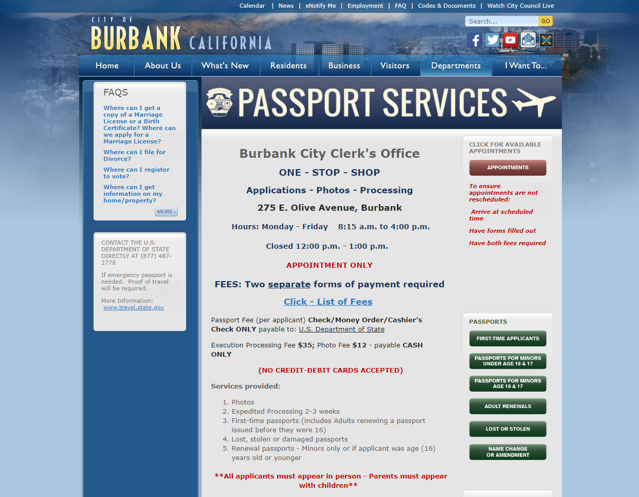 burbank city hall passport