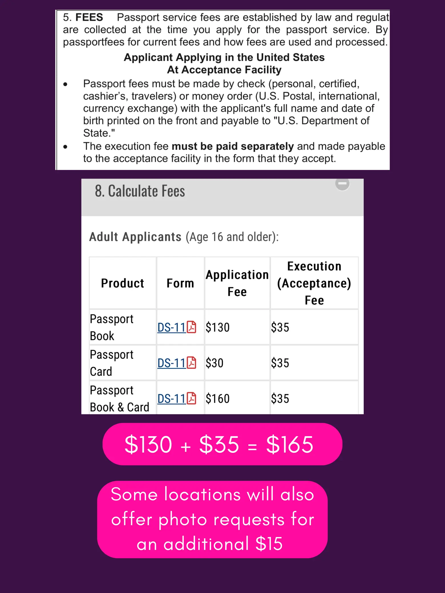 calculate passport fees