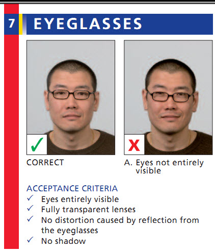 can i wear glasses in passport photo