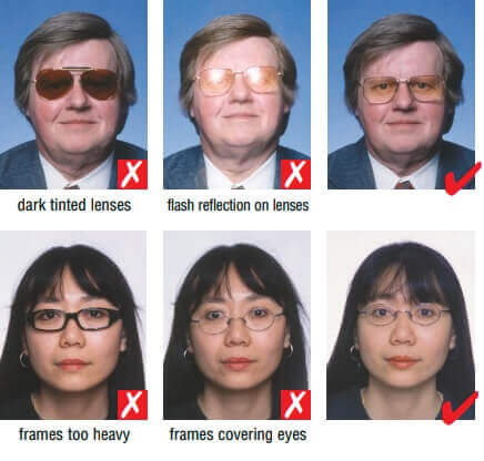 can i wear my glasses for a passport photo