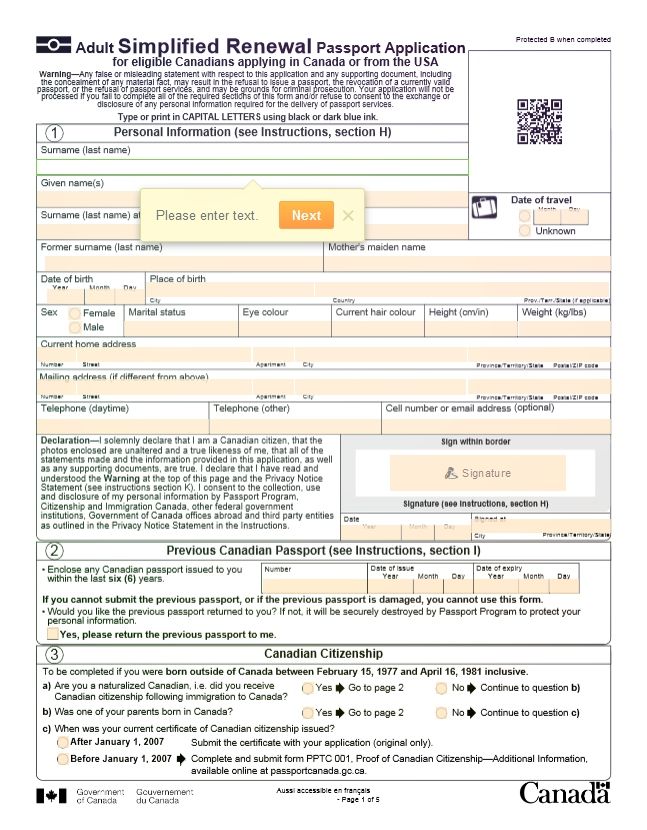 canada passport renewal form