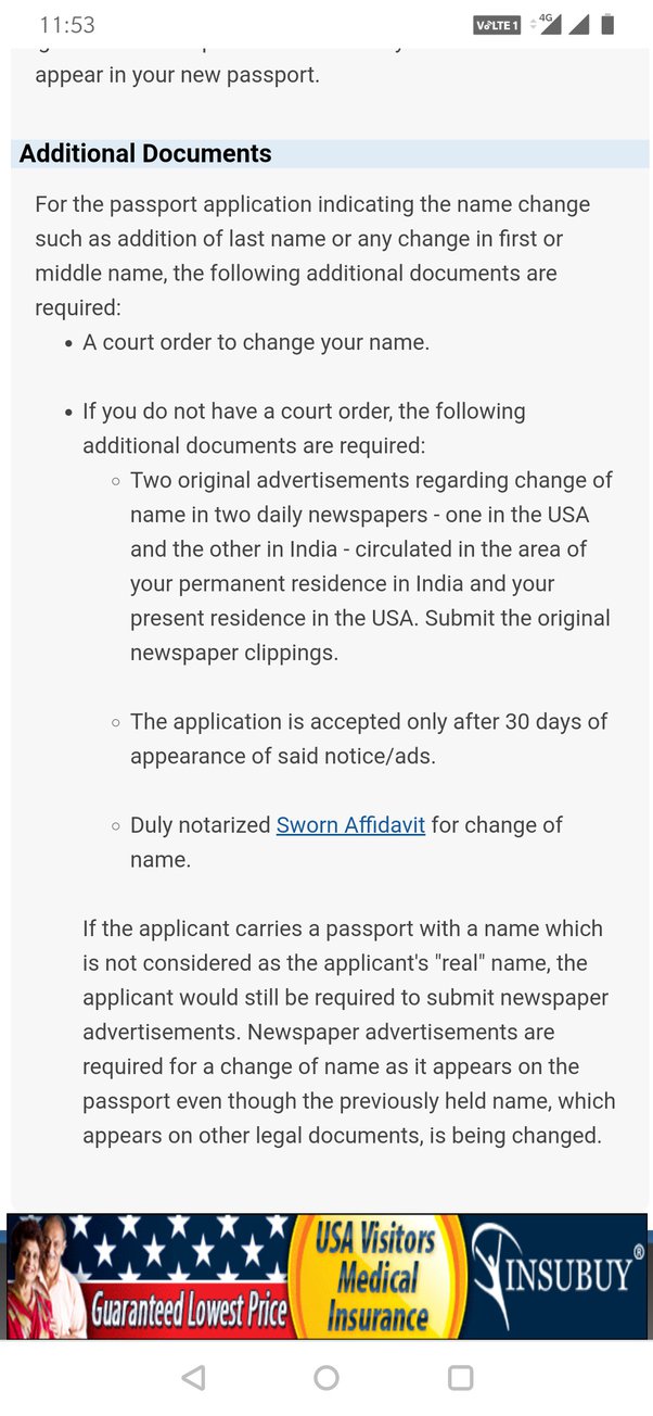 change of name on passport india