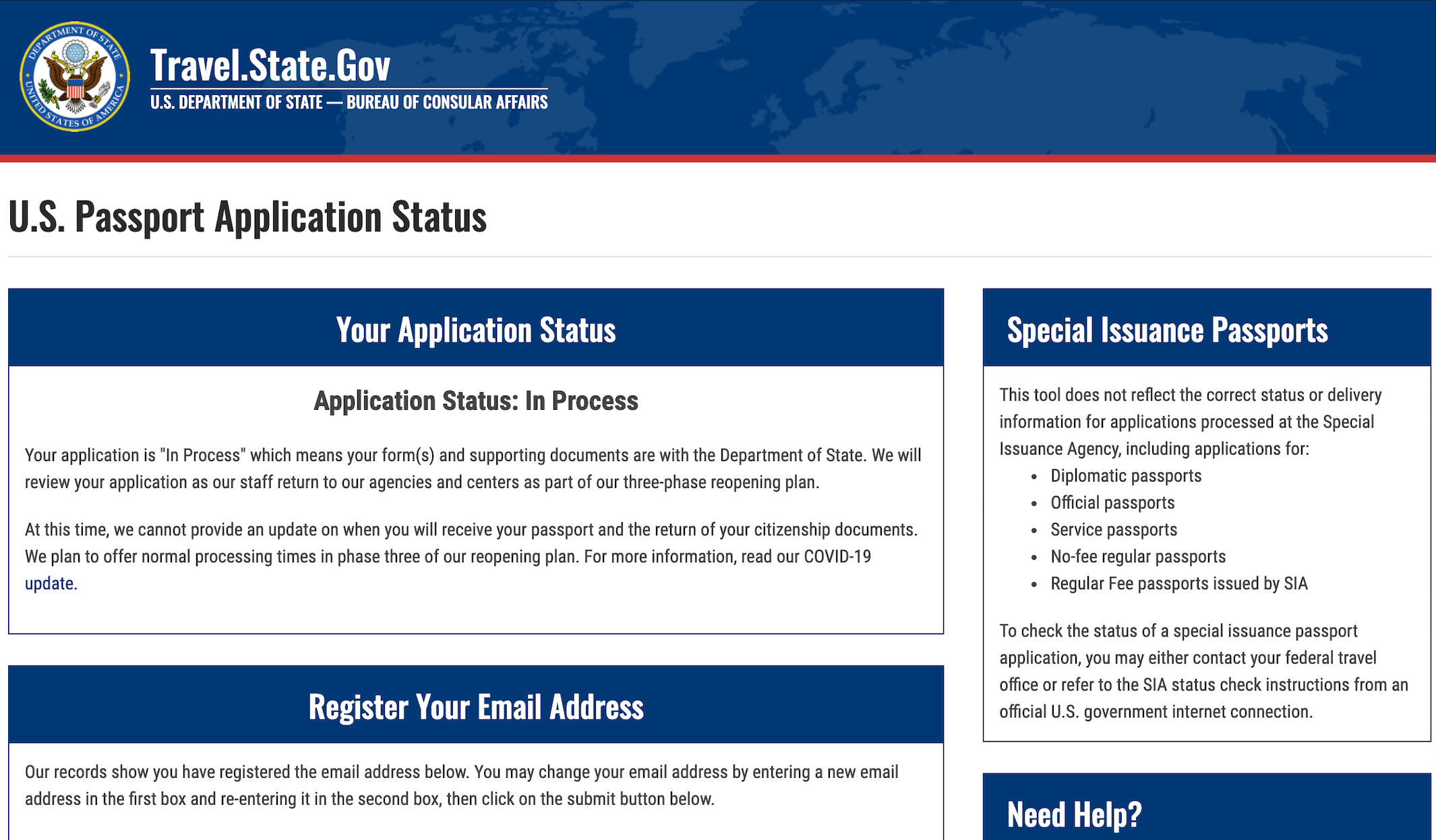 check for passport application