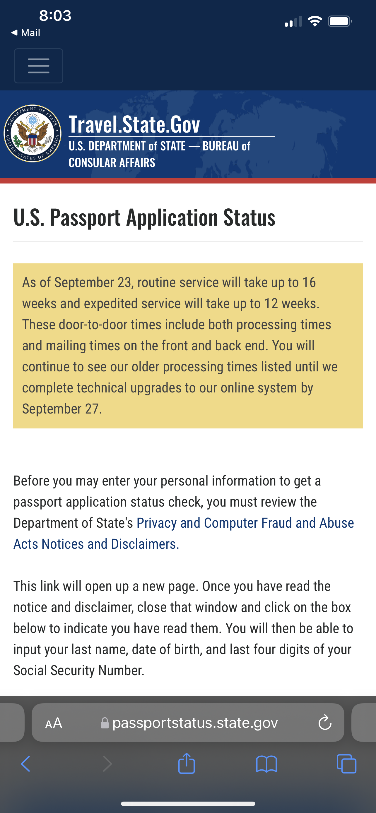 check on passport renewal status