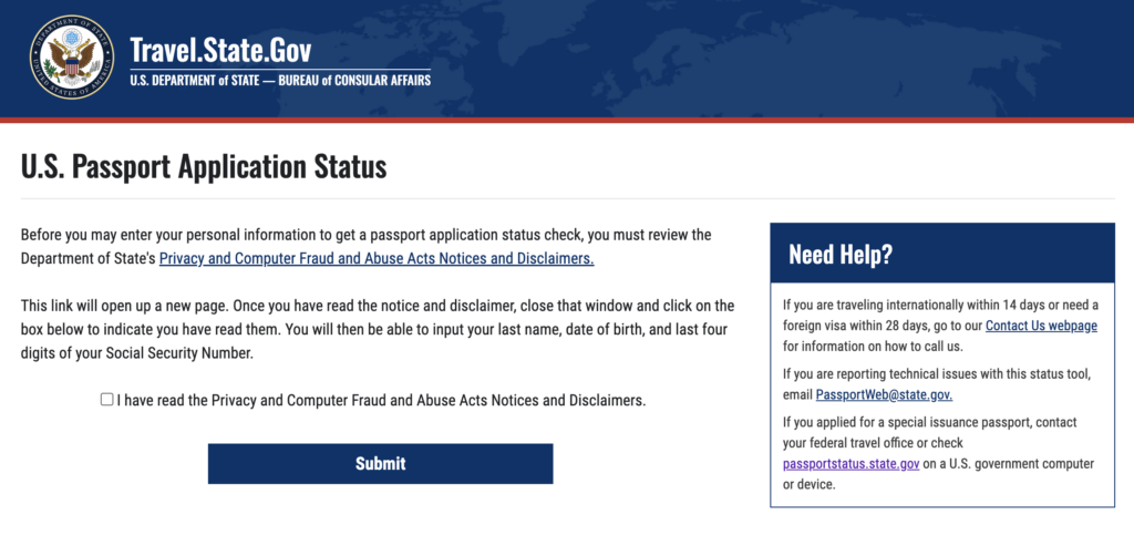 check on status of passport us