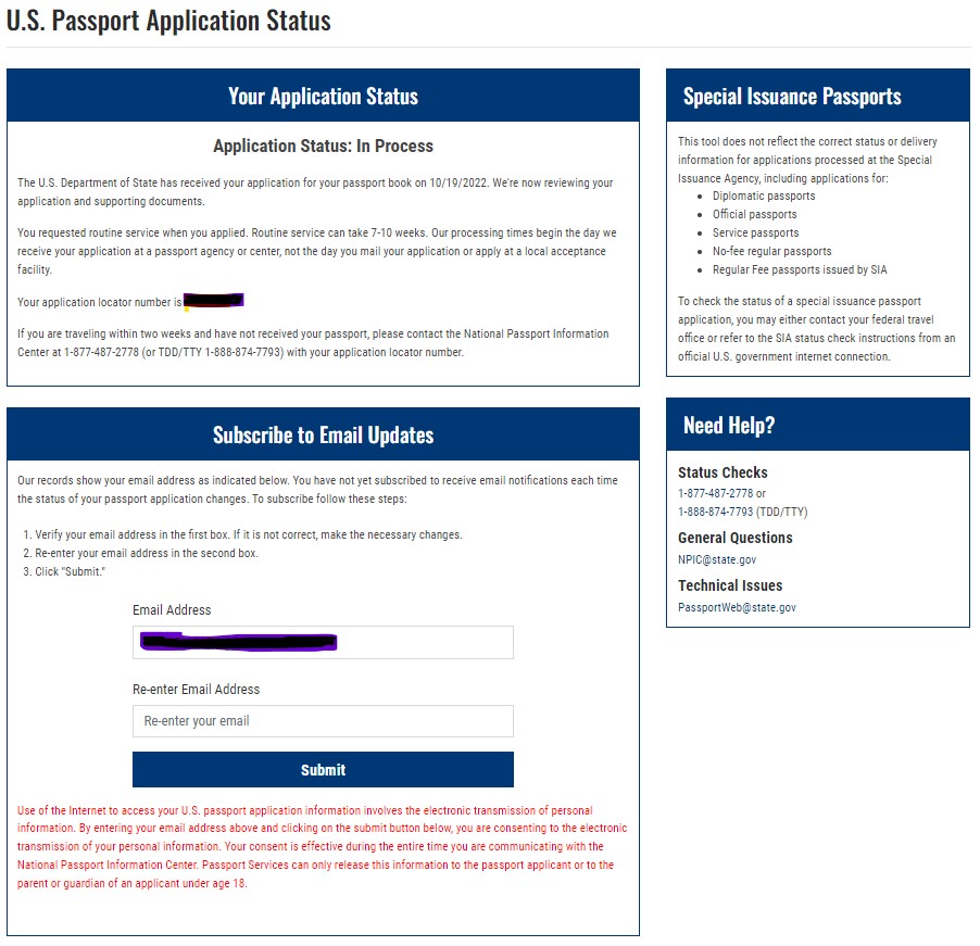 check the status of passport