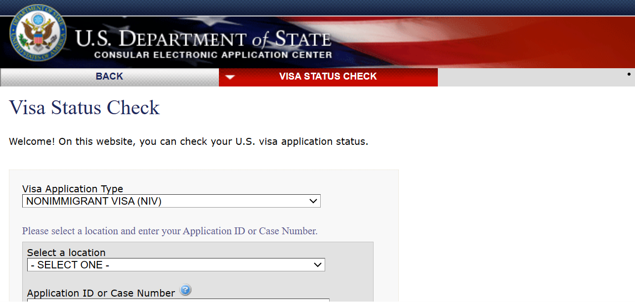 check u.s. visa status with passport number