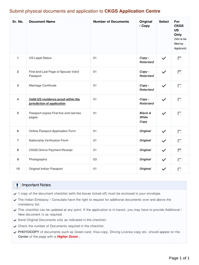 checklist for indian passport renewal in usa