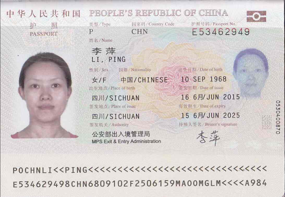 chinese passport book number