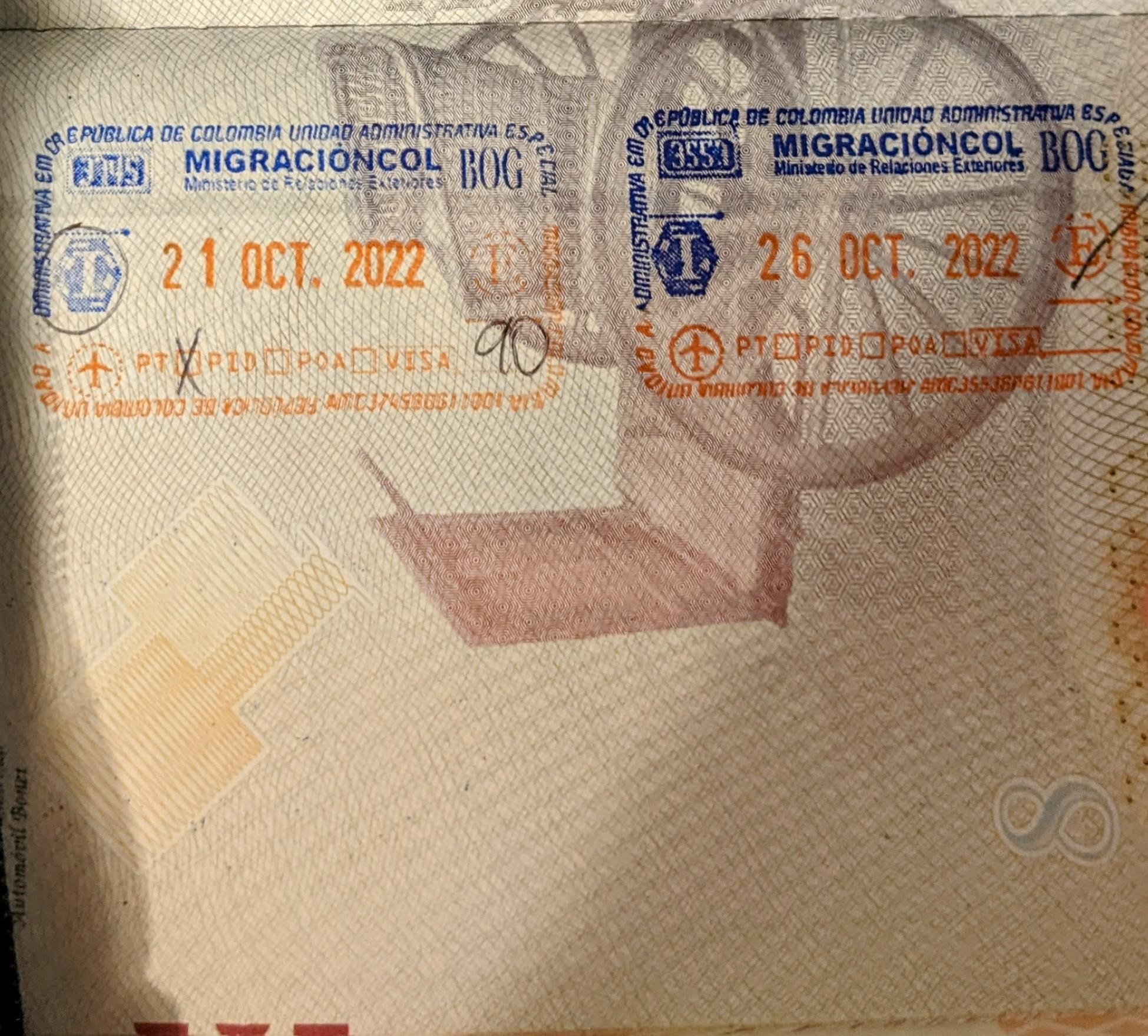 colombia passport stamp