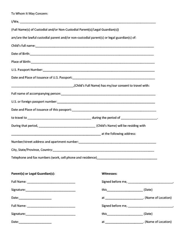 consent form for minor passport