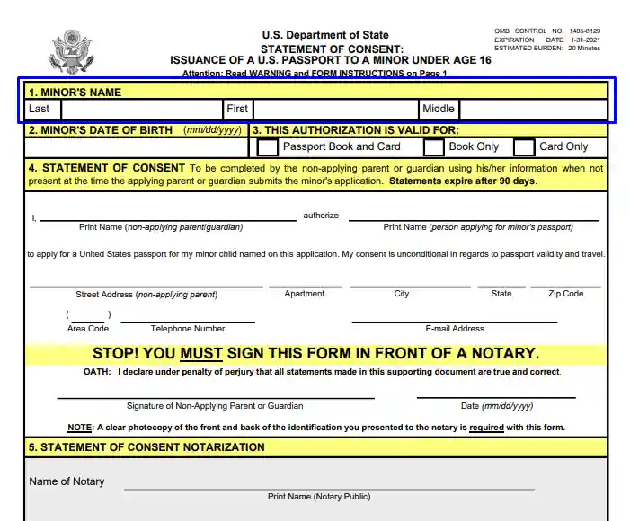 consent form for us passport