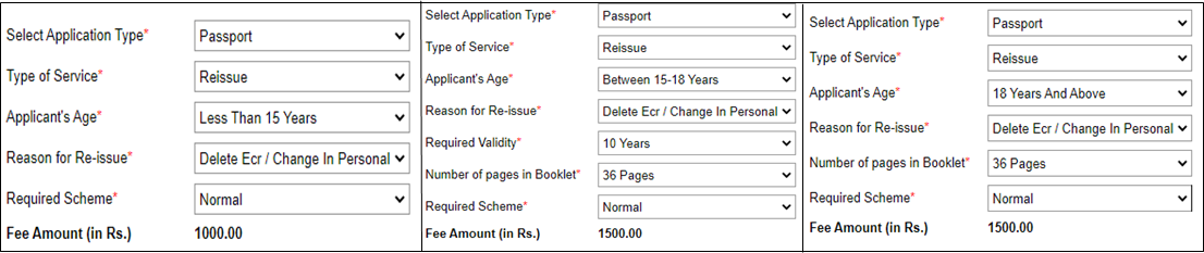 cost for passport renewal in india