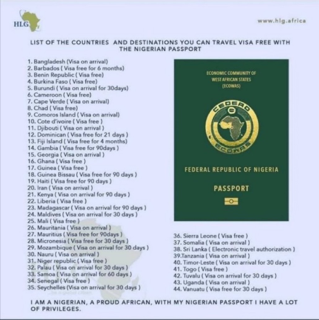 countries that nigerian passport is visa free