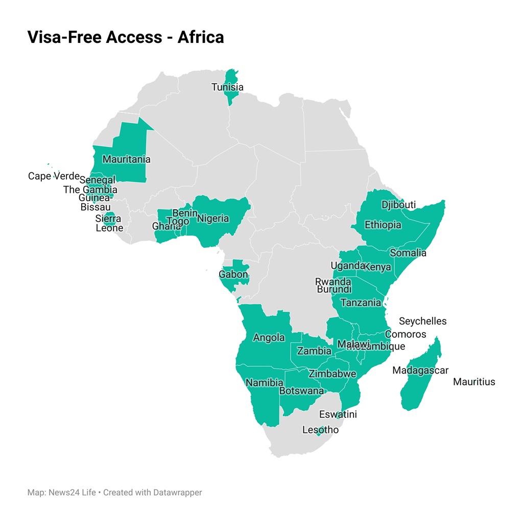 countries that south african passport is visa free