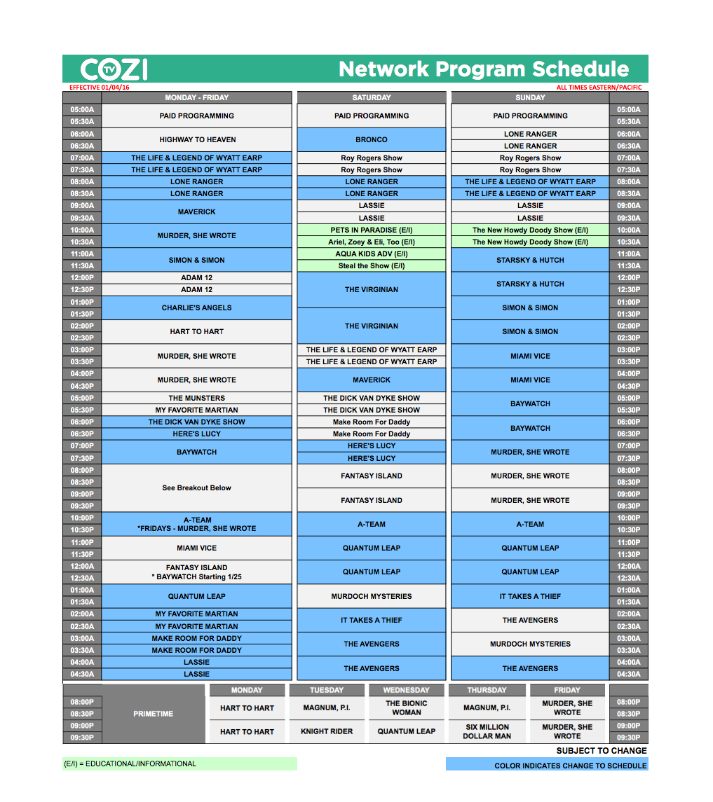 cozi tv schedule passport