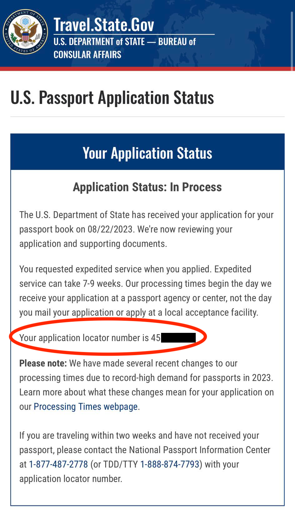 department of state passport tracking