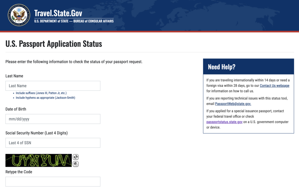 department of state passport tracking