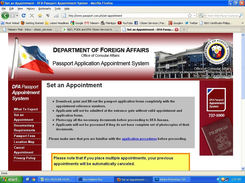 dfa online passport appointment system website