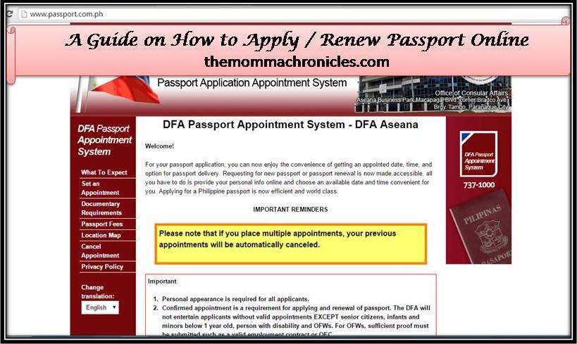 dfa online passport appointment system website