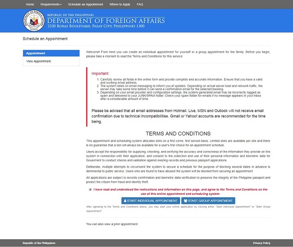 dfa online passport appointment system