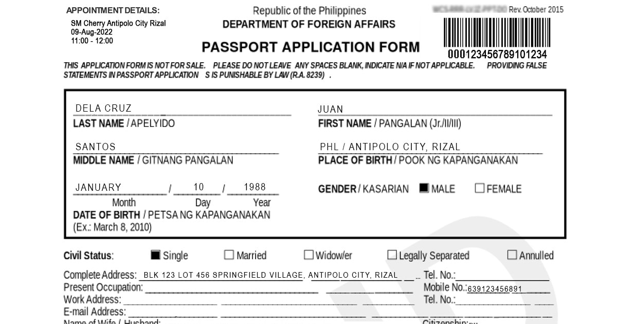 dfa passport online application