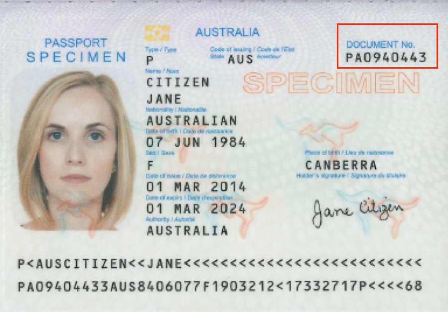 document number on a passport