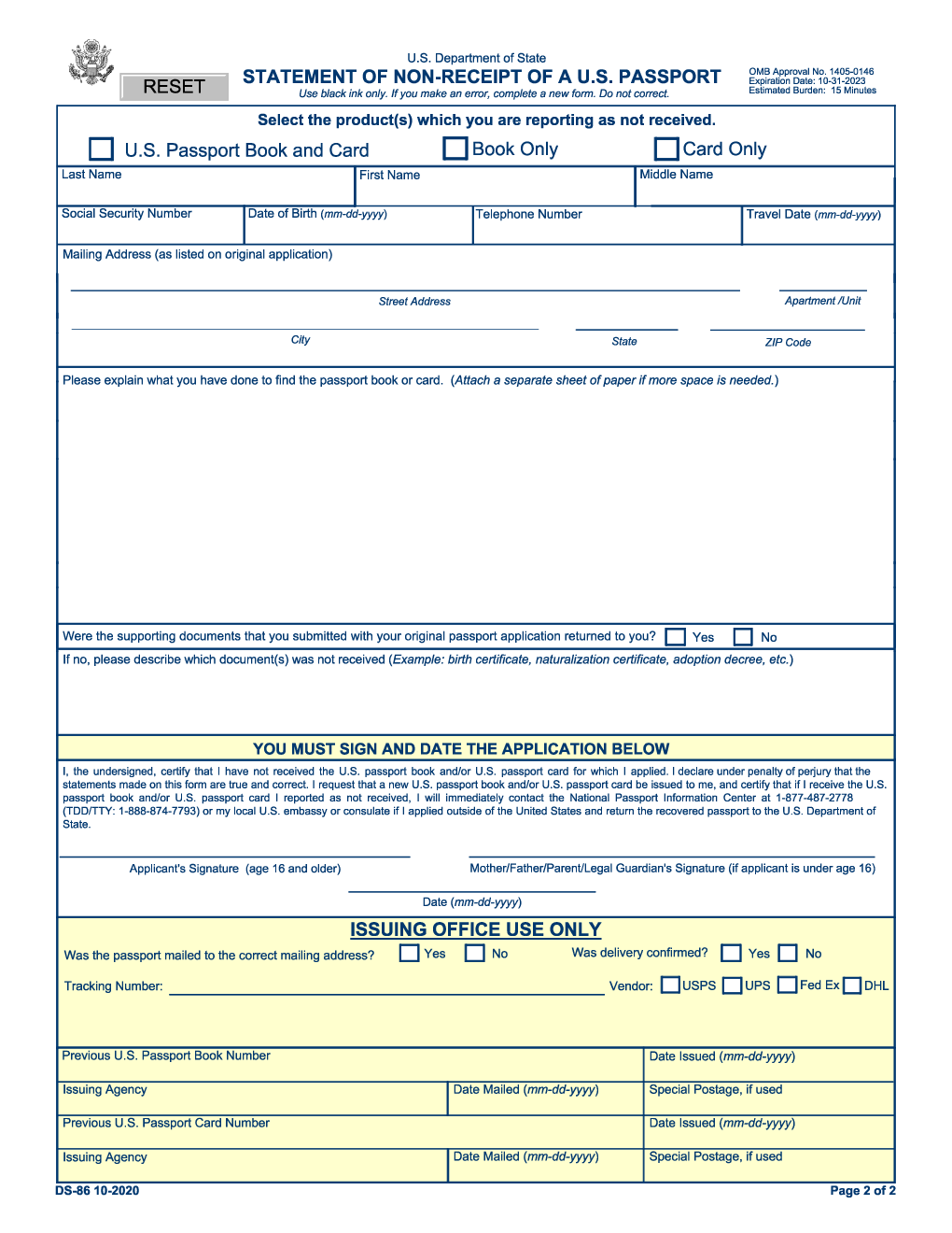 ds 86 passport form