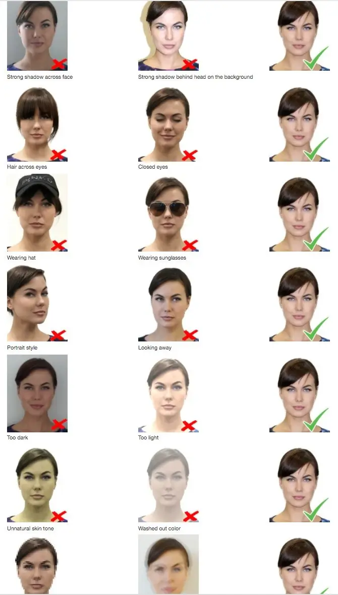 female passport photo sample