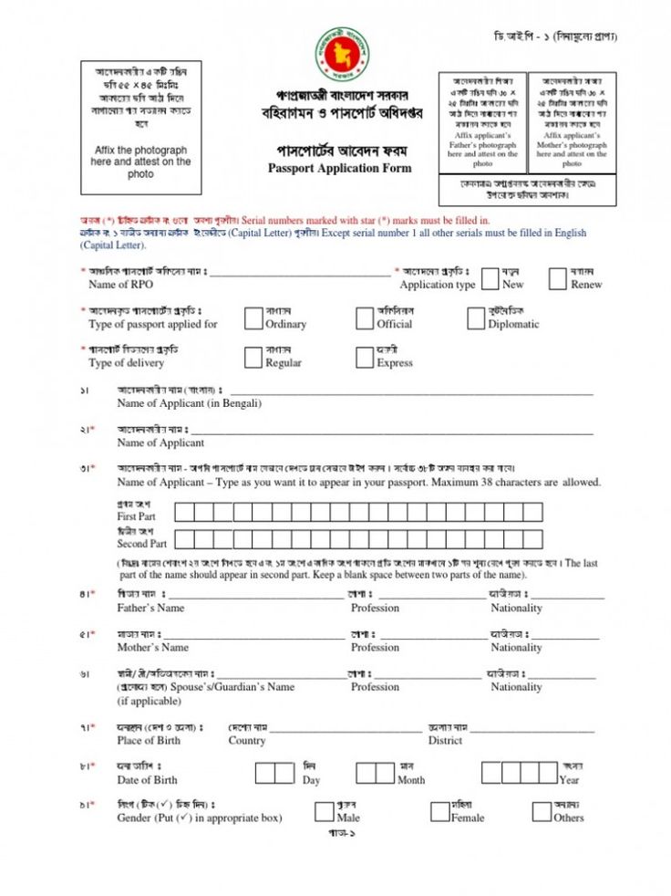 filled passport application form