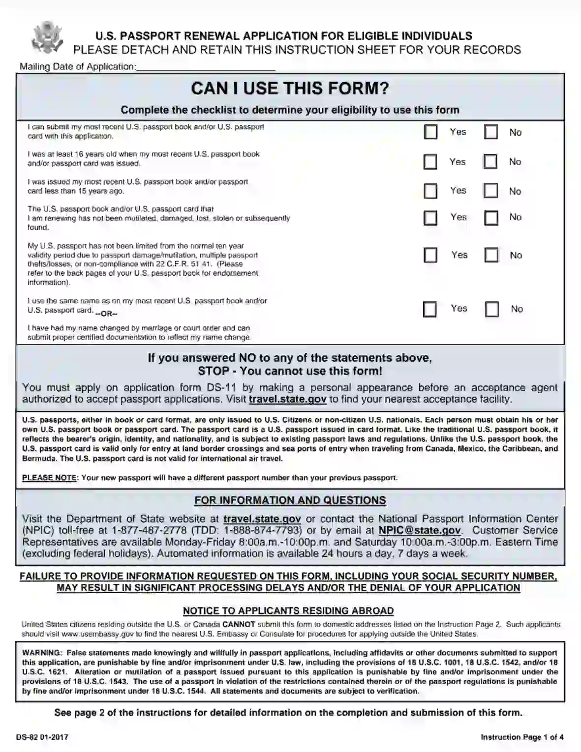 filling out passport renewal form