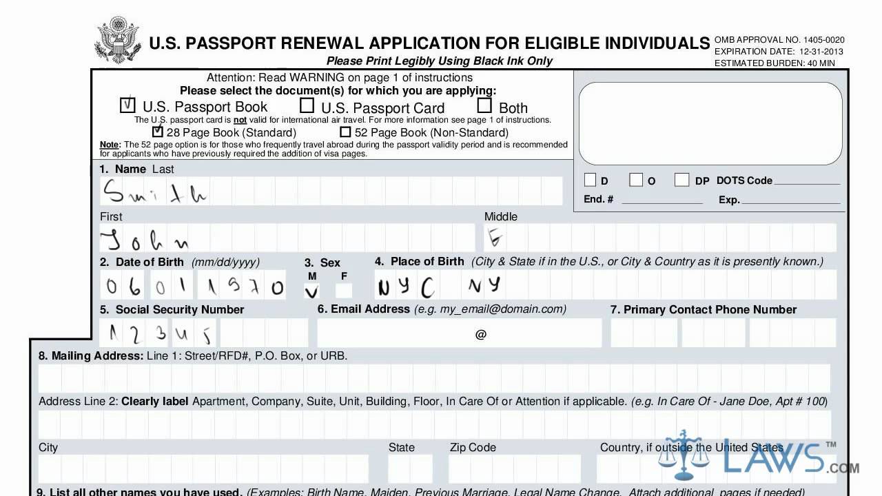 form for renewing passport