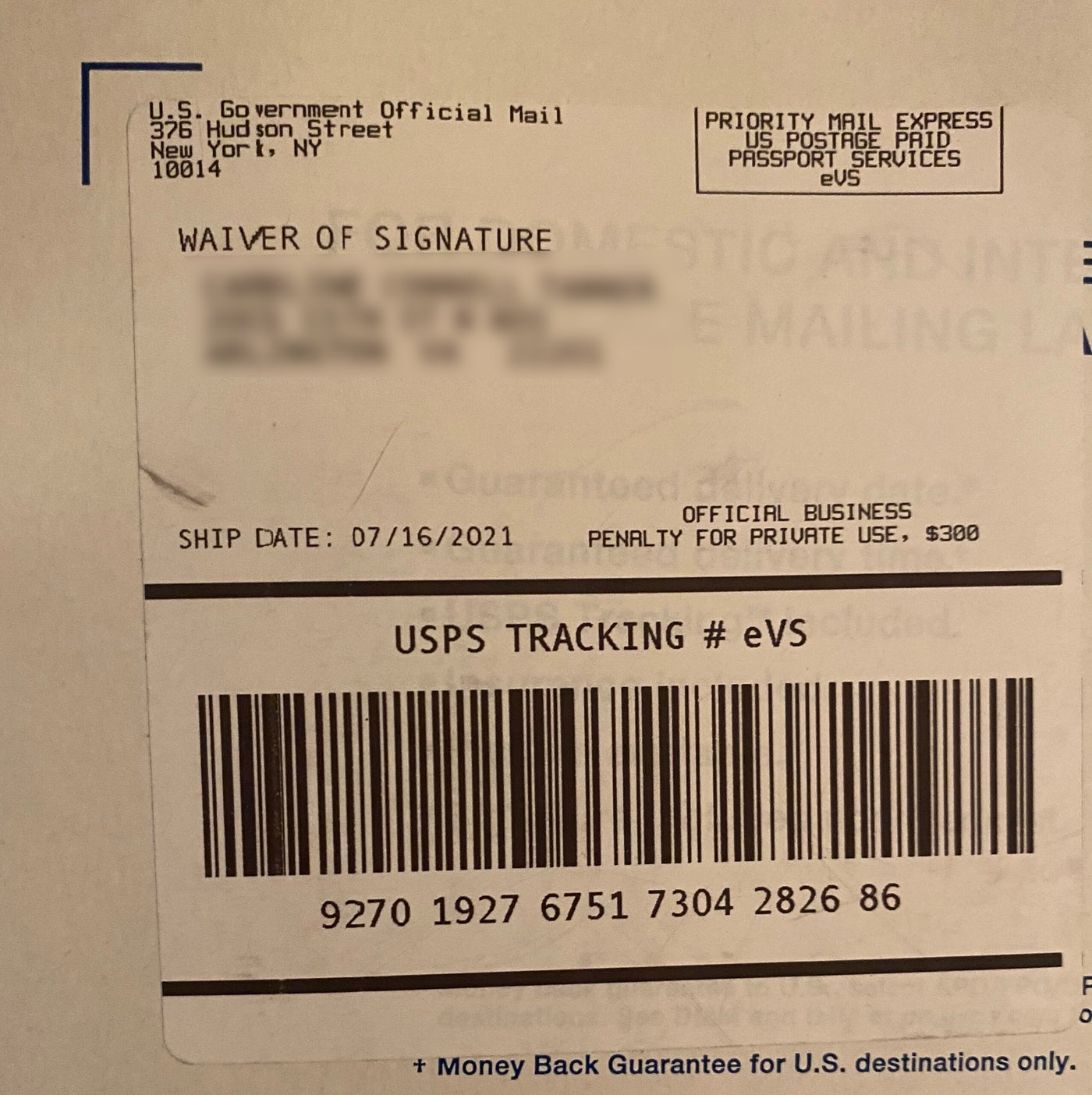 how much postage to mail passport renewal