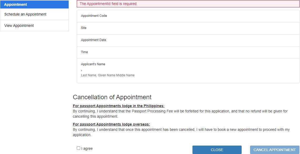 how to cancel an appointment for passport