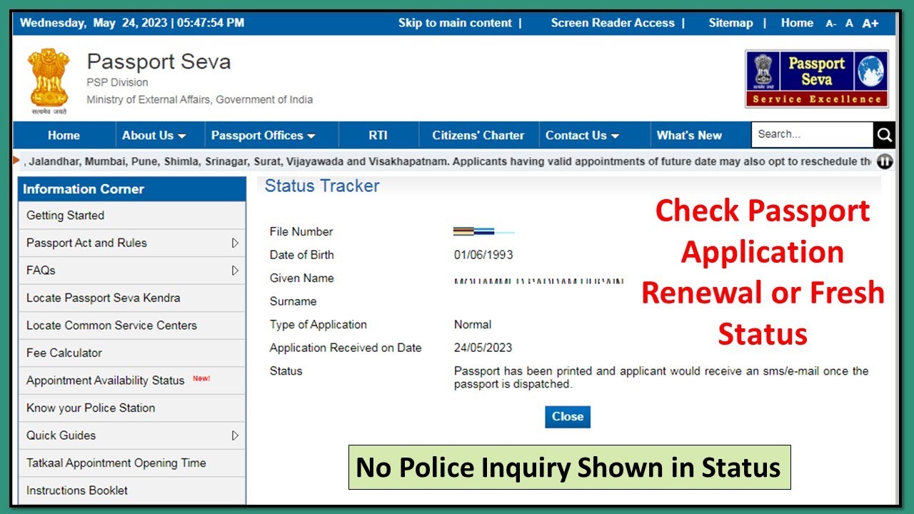 how to check the passport renewal status