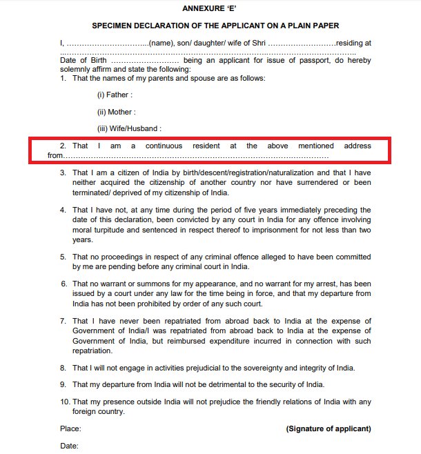 how to fill annexure e for indian passport from usa