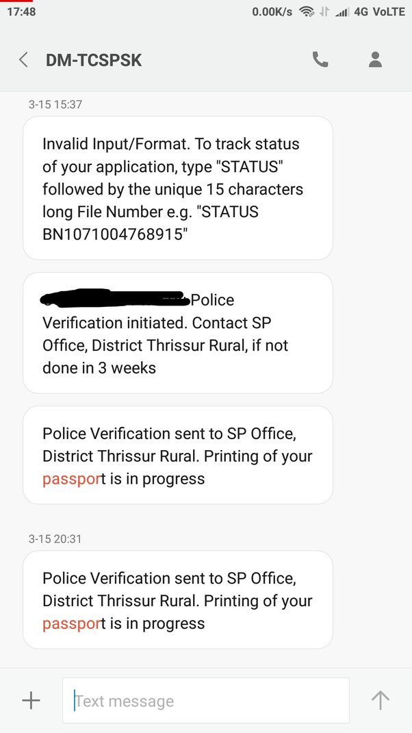 how to know passport status by sms