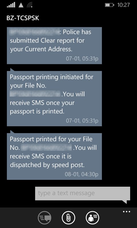 how to know passport status by sms