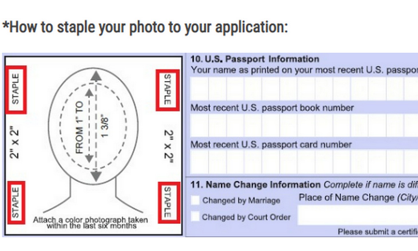 how to staple photo to passport application