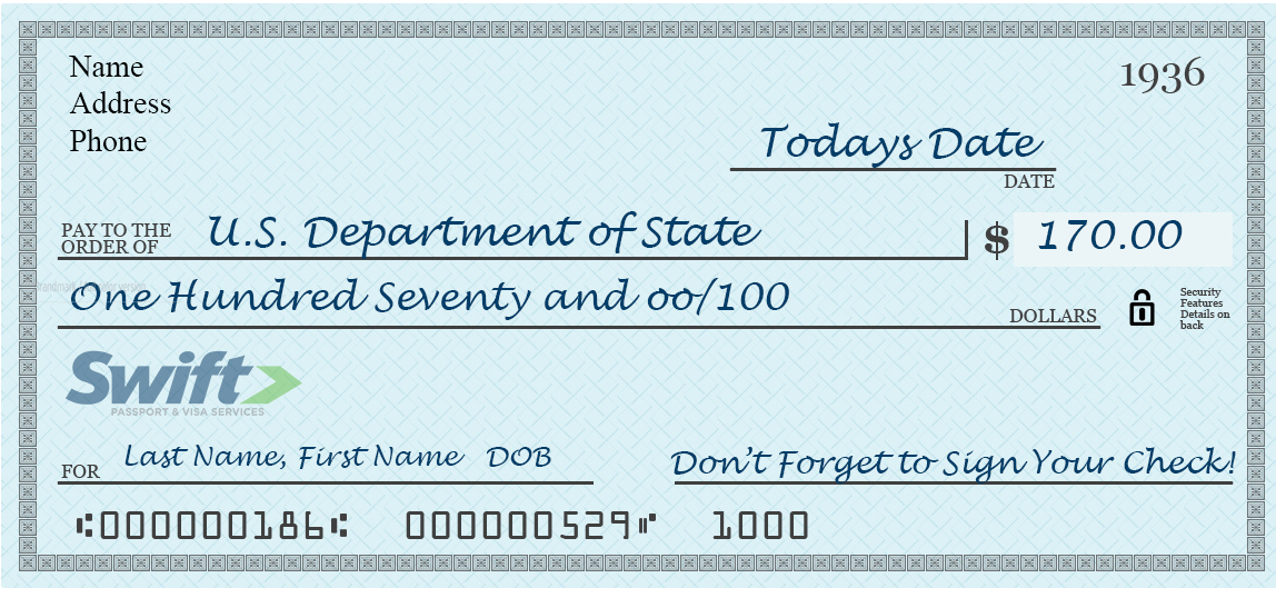 how to write a check for u.s. passport